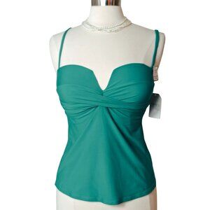 Time And Tru Womens Tankini Top M Green Molded Cups & Removable Straps Preppy